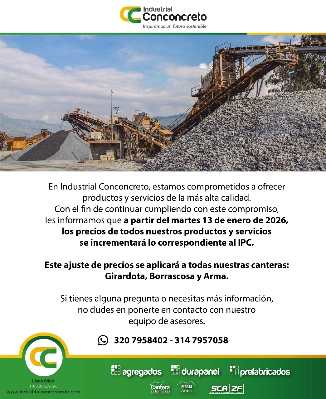 Comunicado cambio de tarifas 2025